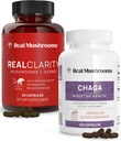 Gerçek Mushrooms RealClarity (60ct) ve Chaga (120ct) Capsules Sche - Ruh Clarity, Focus, Digestive Health & Immune Support - Vegan, Non-Glucans