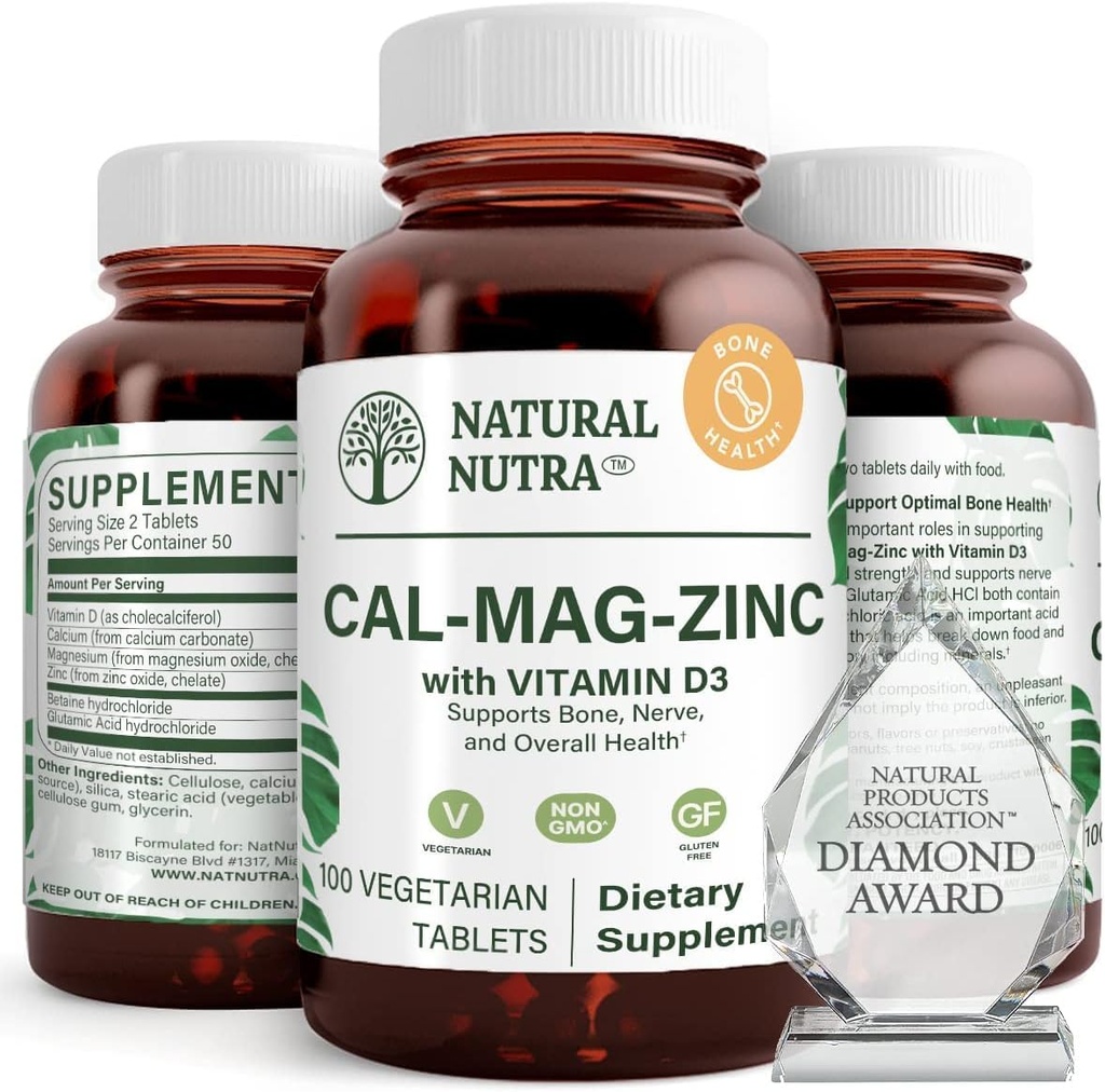Doğal Nutrauba Magnezyum çinko (Cal-Mag Çinko) Kemik Güçleri için D3 Vitamini ile Tamam, Digestion, Health Gluten Free and Sugar Free, Essential Mineral Kompleksi (100 Count)