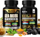 Sea Moss & Shilajit Multivitamin Sche - Sea Moss 7000 mg, Shilajit 9000 mg, Black Seed Oil 4000 mg, Ashwagandha 2000 mg, Ginger & Rhodiola Rosea 1000 mg, All in 1 Supplements (60 Count) (1 Pack)