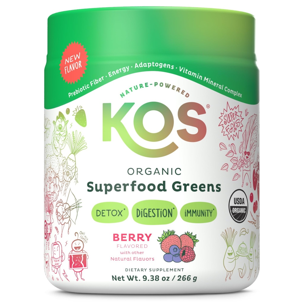 KOS Organik Superfood Greens Toz - Prebiyotik Fiber, Supergreens ve Adaptogens - USDA sertifikalı Organik, GMP sertifikalı Bir Tesiste Yaptı - 28 Hizmetler Berry