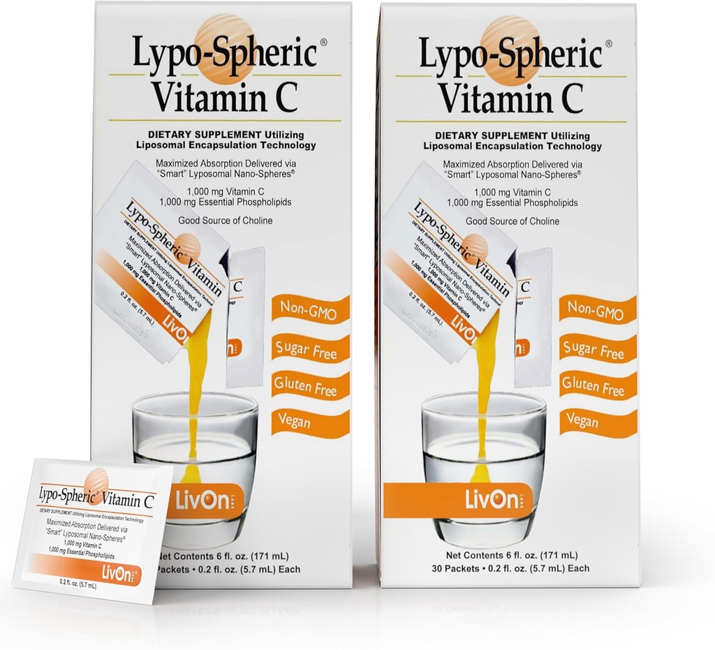 LivOn Laboratories Lypo-Spheric Vitamin C - 1.000 mg Vitamin C & 1.000 mg Essential Phospholipids Per Packet – Liposome Encapsated for I improve Abpole – NonG-MO(2,60 Packets)