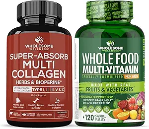 Allsome Wellness Super-Absorb Multi Collagen Pills (Type I II III V X) Organik Herbs ve Bioperine + Tüm Yiyecekler Erkekler için Çokvitamin - Doğal Çok Vitaminler, Mineraller, Organik Türler