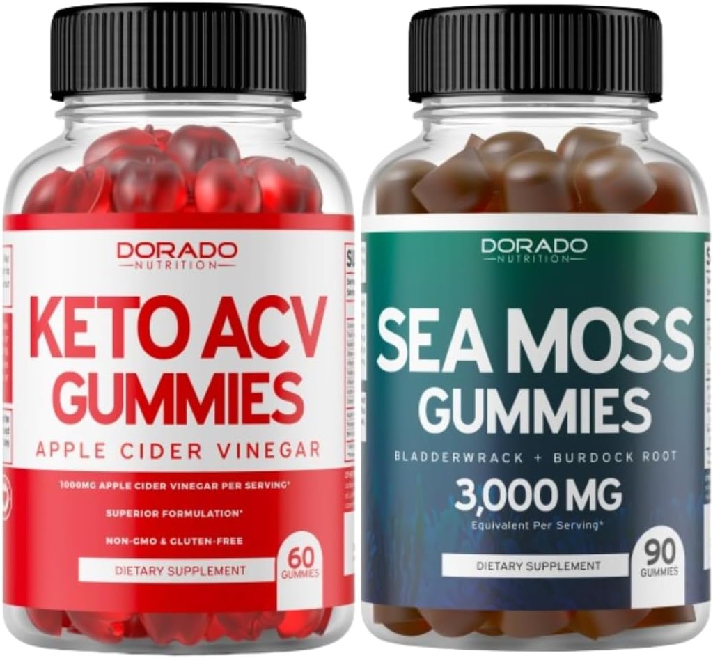 Keto ACV Gummies (60 Kont) Gelişmiş Kilo Kaybı Formula ve İrlandalı Deniz Moss Gummies (90 Kont) Bladderwrack & Burdock Root for Yourroid, Energy & Immune Support - Non GMO, Vegan Safe & Made in US