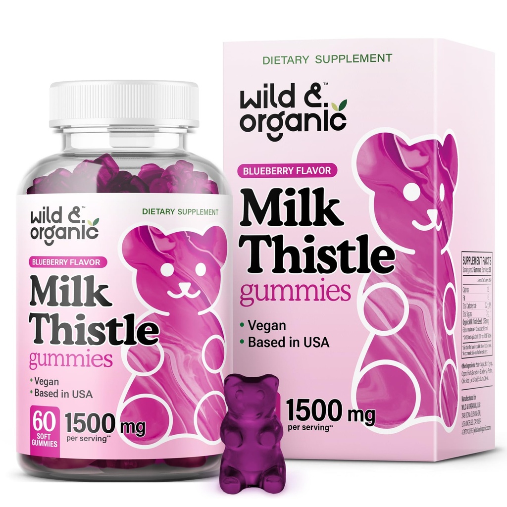 Άγριο & Βιολογικό Γάλα Γαϊδουράγκαθο Gummies 1500mg - φυτικό συμπλήρωμα για το συκώτι Cleanse Detox - Silymarin Γάλα Γαϊδουράγκαθο Ήπαρ Detox Gummies - 60 Vegan, Μη ΓΤΟ Chews