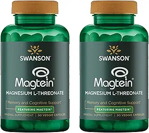 Swanson L-Threonate - Mineral Supplement Nervous System Health - Bilişsel Sağlık, Öğrenme ve Hafızayı Destekleyebilir - (90 Veggie Capsules) (2 Pack)