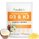 D3 K2 Supplement Softgels, 10000 IU VIT D3 + 200 MCG K2 (MK-7) | 2in-1 Replenish Formula ile Coconut Yağı ile Destekler, Kalsiyum Aborpsiyonunda Destekler, Easy to Swallow 120 Capsules.