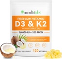 D3 K2 Supplement Softgels, 10000 IU VIT D3 + 200 MCG K2 (MK-7) | 2in-1 Replenish Formula ile Coconut Yağı ile Destekler, Kalsiyum Aborpsiyonunda Destekler, Easy to Swallow 120 Capsules.