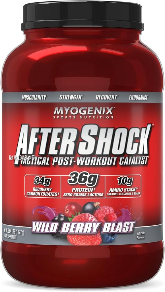 Myogenix Aftershock Post Workout Toz – Whey Proteinleri Kas Kurtarma ve Refuel için Carbs ile - Wildberry Blast, 3 lbs