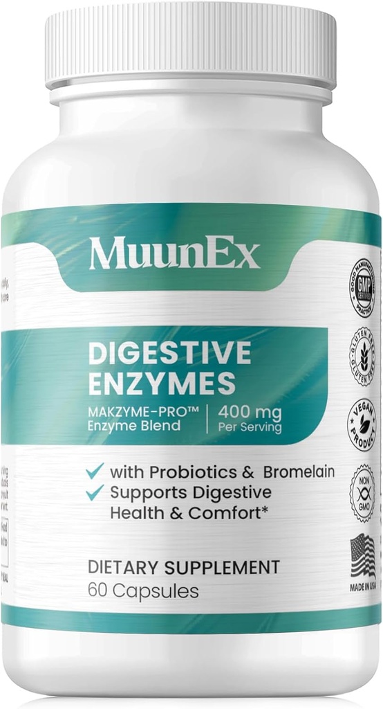 Probiyotiklerle Enzymes - Meal Time Discomfort Relief & Bloating-Daily Enzymes - Bromelain, Papaya Enzyme, Probiyotik, Lactase Enzymes for Digestion - Vegan - 60 Ct