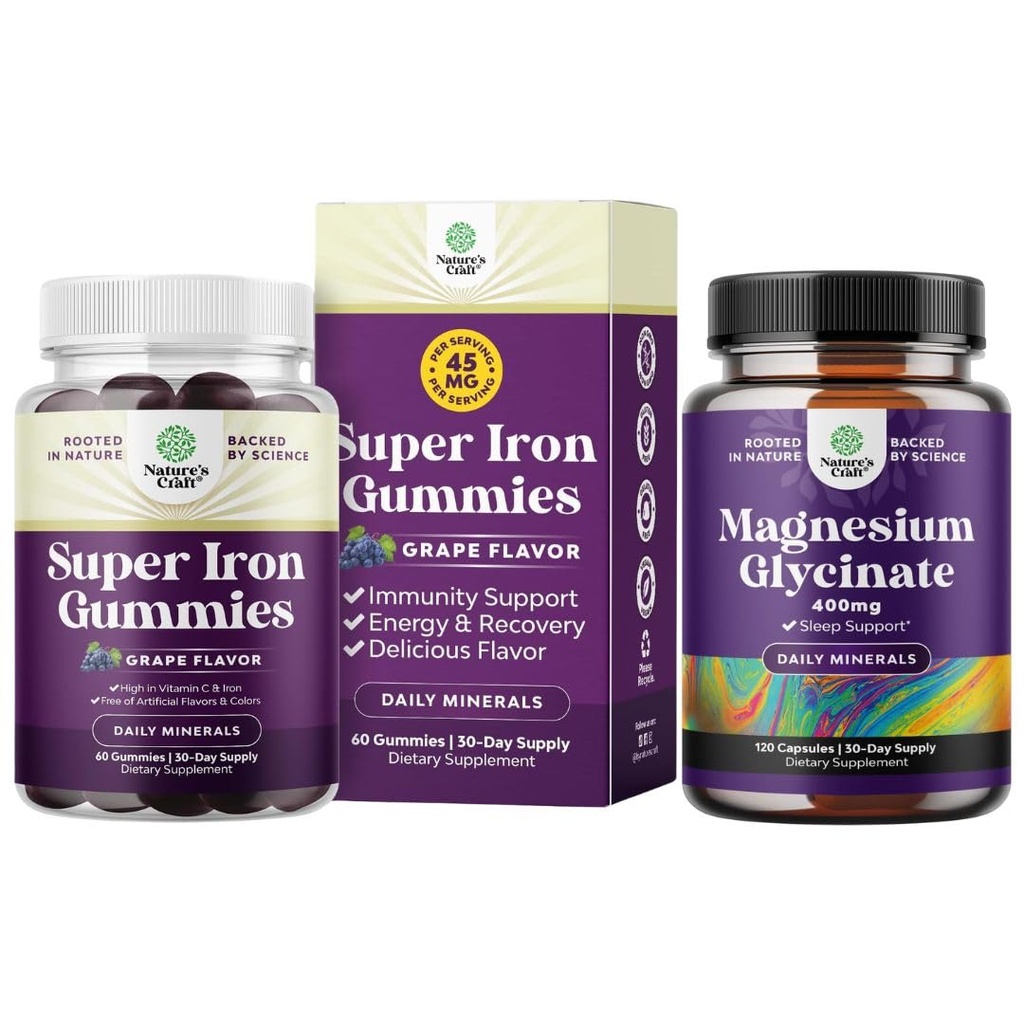 Kadın ve Erkekler için Lezzetli Demir Gummies - Yaşlılar ve Erkekler için Yüksek Metabolizma ve Saf Magnezyum Glycinate 400 mg In Mood Sleep and Relaxation