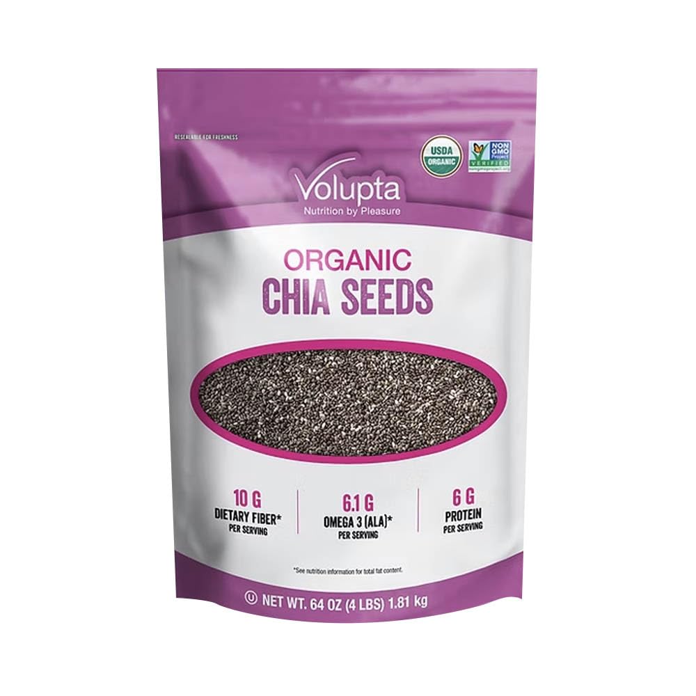 Volupta Organics Chia Seeds, Nutration by Pleasure 64 oz | 10G Dietary Fiber Per Serving | 6.1 G Omega 3 (Ala)
