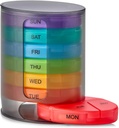 MEDca Weekly Pill Organizer, 1 Terry, 7 Stackable Multi-Renk Karşılaştırması Four Times-a-Day - Morning, Noon, Evening, and Bedtime, Black