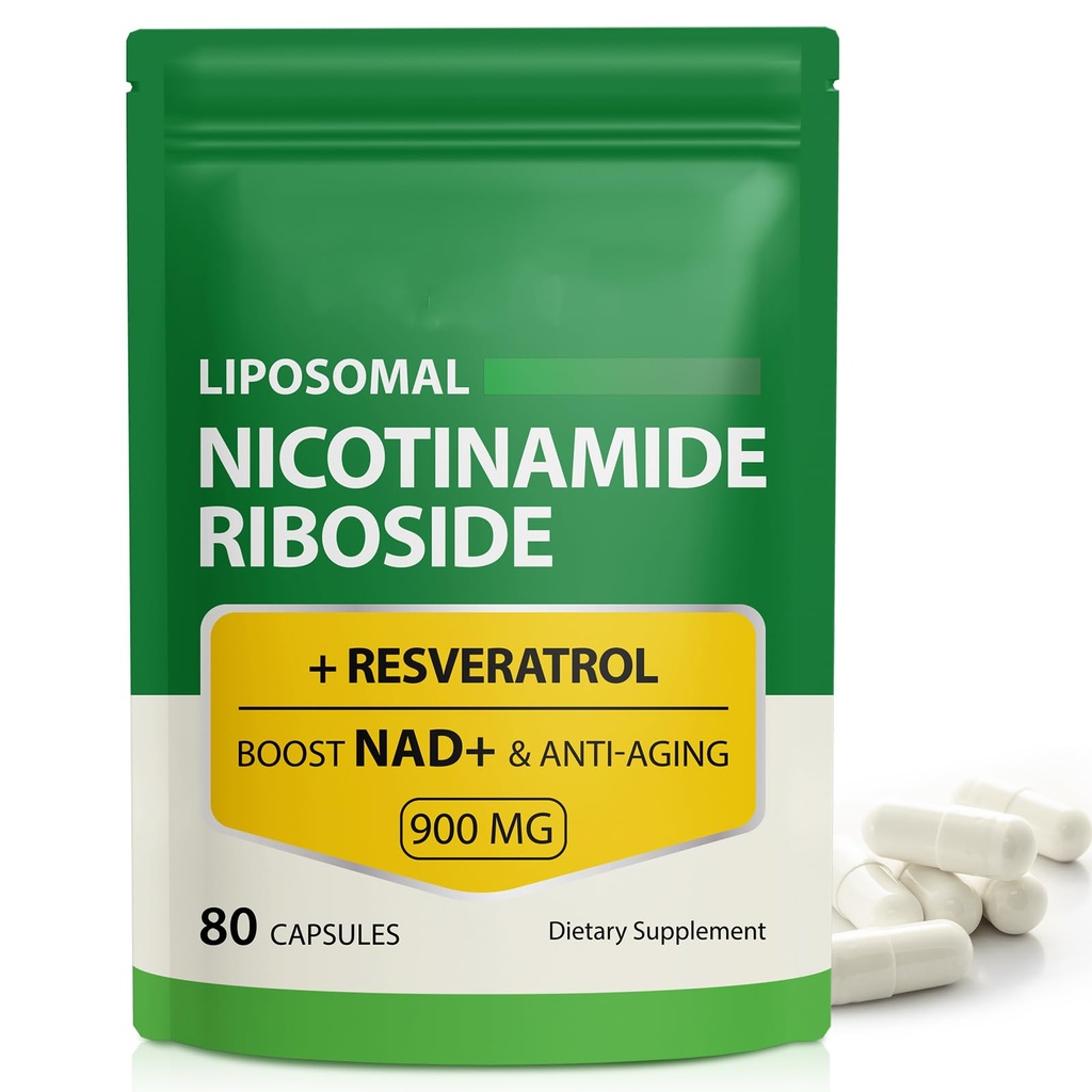 NAD Supplement, 900 mg - Liposomal Nicotinamid Riboside NAD+ Resveratrol Destekleri Kas, Beyin, Hücre Enerjisi - Erkekler ve Kadınlar için NMN Supplement Alternatif, 80 Capsules (Pack of 1)