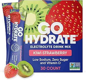 GoHydrate Instant Hydration Powder Packets - Low Sodium Electrolytes Drink Mix - Φυσική Ενυδάτωση Υποστήριξη, Ζάχαρη Δωρεάν Ηλεκτρόλυτη Γεύση Ποτό με Βιταμίνη D, 30 συσκευασίες, Kiwi Φράουλα