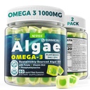 2 Συσκευασίες Algae Omega 3 Gummies 1000mg, Plant Based DHA 460mg & EPA 230mg, Omega 3 Fish Oil Εναλλακτική λύση για ενήλικες, Plus MethylFolate, Βιταμίνη B12, Phosphatidylserine, Χωρίς Fishy Γεύση, Vegan, Χωρίς ζάχαρη