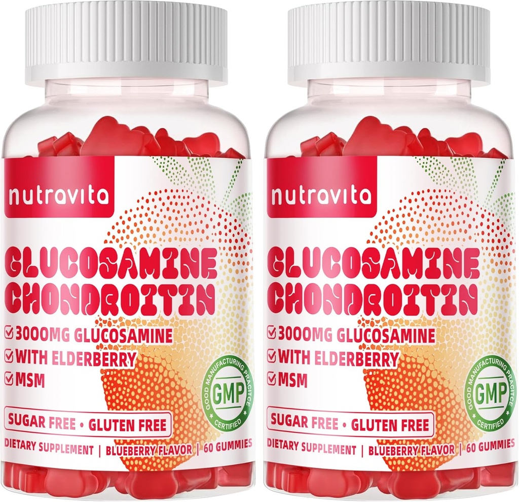 Nutravita Glucosamine Chondroitin Gummies with MSM & Elder Ekstra Güçlü - Ortak Destek, Antioksi Immune Support Supplement for Yetişkinler, Men & Women. 120 Strawberry Chews