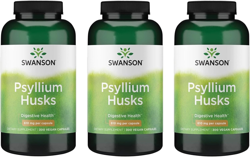 Swanson Psyllium Husk Diyetsel Fiber Supplement 610 mg 300 Capsules - (3 Pack)