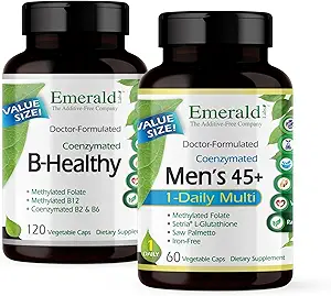 EMERALD LABS Sche with Bhealth (120 Veg Caps) & Men's 45+ 1-Daily Multi (60 Veg Caps) - Vegan B Kompleksi B Kompleksi B Vitamini - Erkeklerin CoQ10 ile Çok Vitamini, Lycopene & More