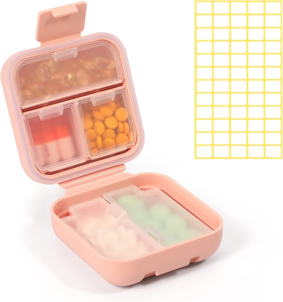 Dynippy Daily Pill Organizer 5 Διαμερίσματα Φορητή απόδειξη υγρασίας μικρή θήκη χάπι για Pocket Purse Travel Pill Box Φορητή ιατρική Vitamin Fish Oil Κάτοχος εμπορευματοκιβωτίων (Pink)