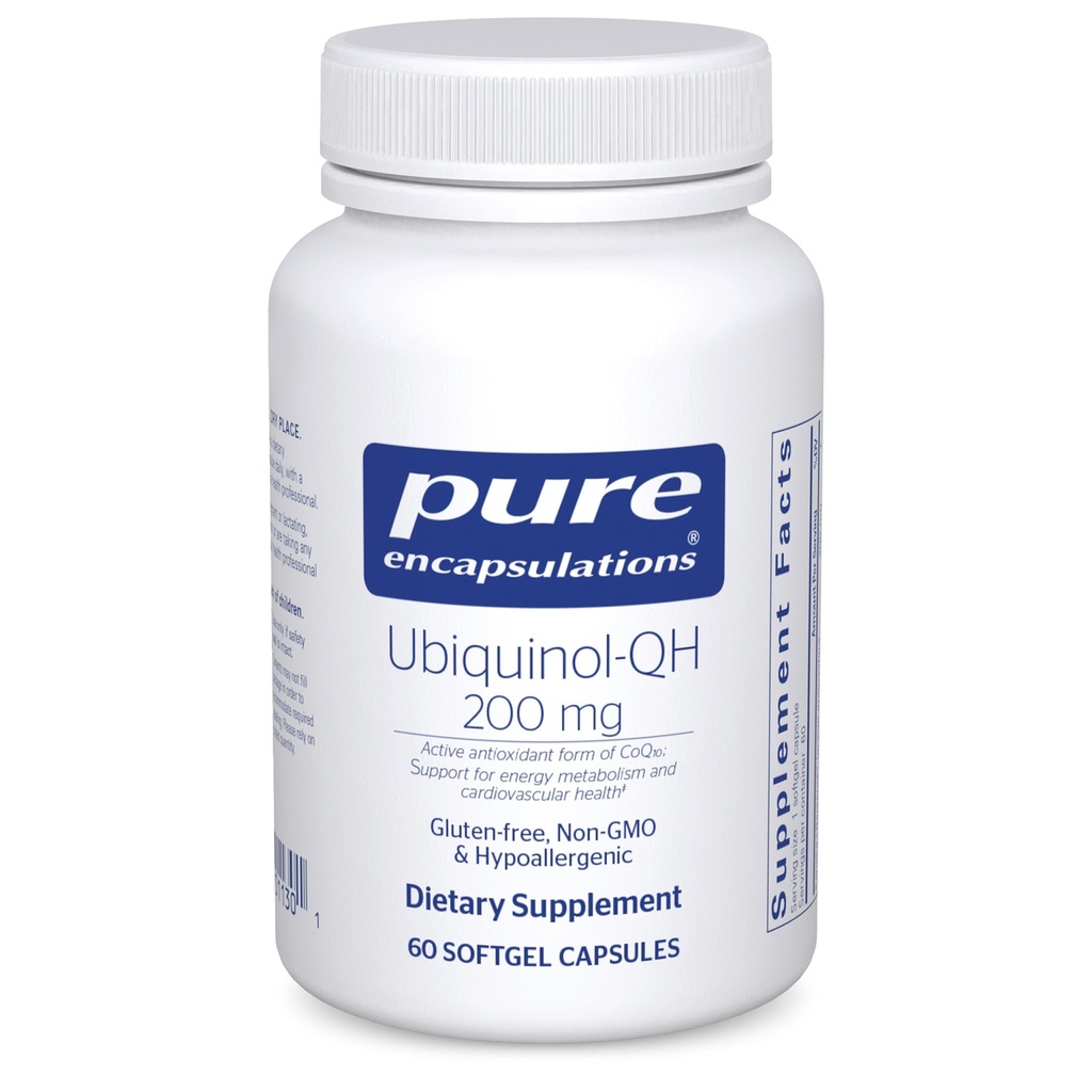 Pure Encapsulations Ubiquinol-QH - 200 mg Ubiquinol - Ενεργή μορφή του συνένζυμου Q10 - Καρδιακή Υγεία & Ενέργεια Υποστήριξη Μεταβολισμού * - Αντιοξειδωτικό συμπλήρωμα - 60 κάψουλες Softgel