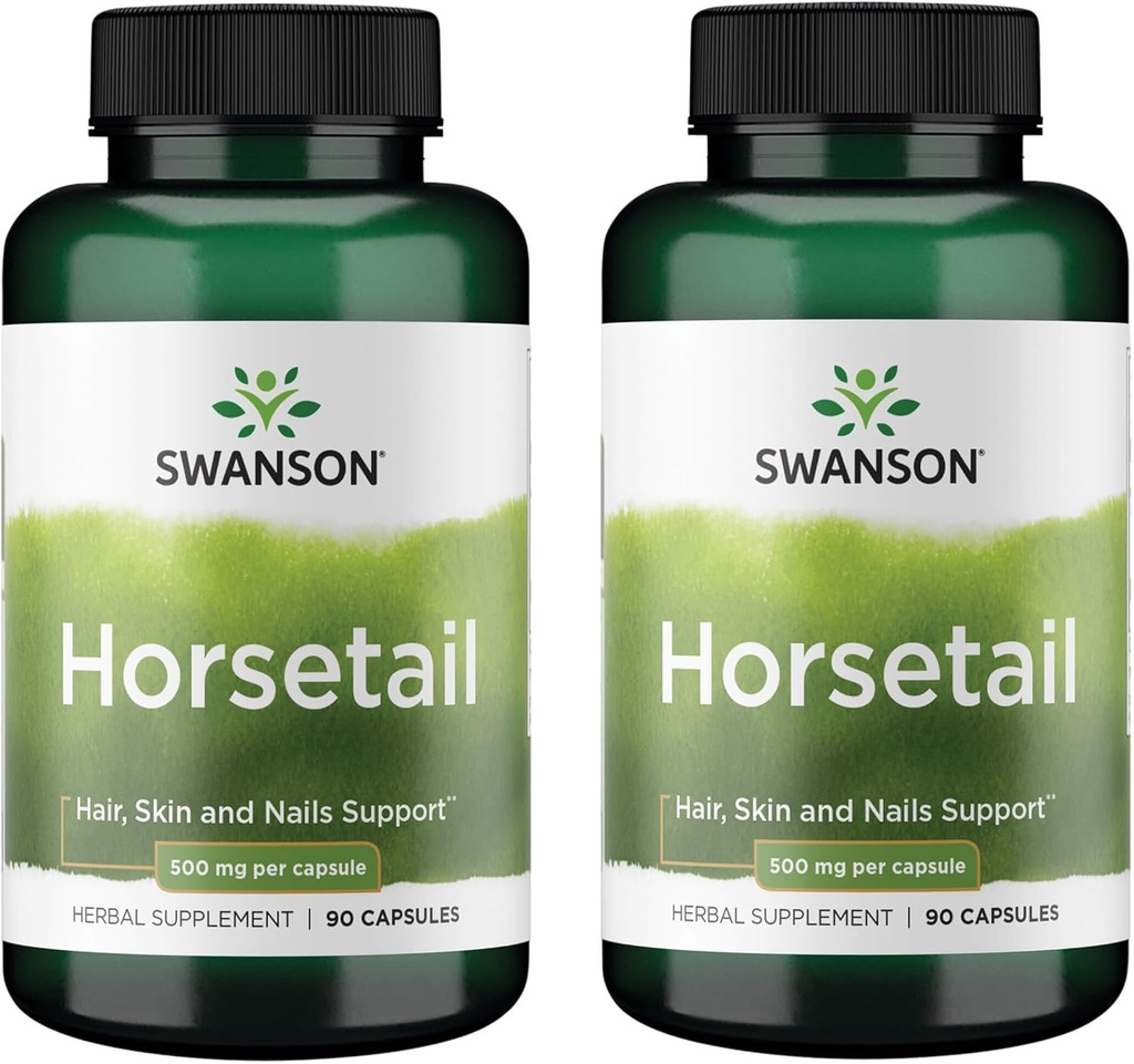 Swanson Horsetail - Herbal Supplement Sağlıklı Saç, Skin & Nails - Bone Health & Urinary Tract Support - (90 Capsules, 500 mg Her) (2 Pack)