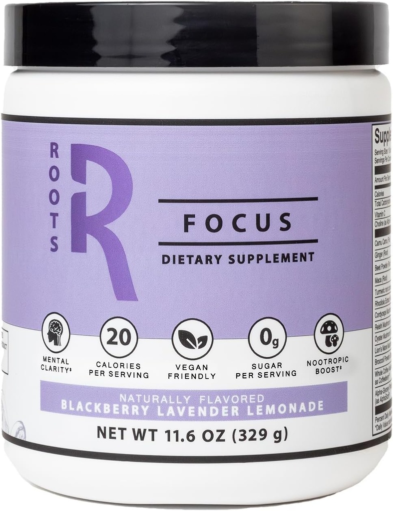 Silver Star Beslenme, Roots Focus Nootropic Brain Supplement - BlackBerry Lavender Lemonade, Lion's Mane, Cordyceps ve Reishi Fonksiyonel Mushrooms + Genişletilmiş-Release Caffeine, 50 Hizmet