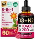 5-in-1 Vitamin D3 K2 Drops - Vitamin D3 10000 IU & K2(MK-7) 200mcg with Magnesium, MCT Oil, Zinc, Sugar Free Vitamin D Liquid Supplement|Maximum Absorption for Bone, Mood & Immune - 2 FL OZ, 60 Days