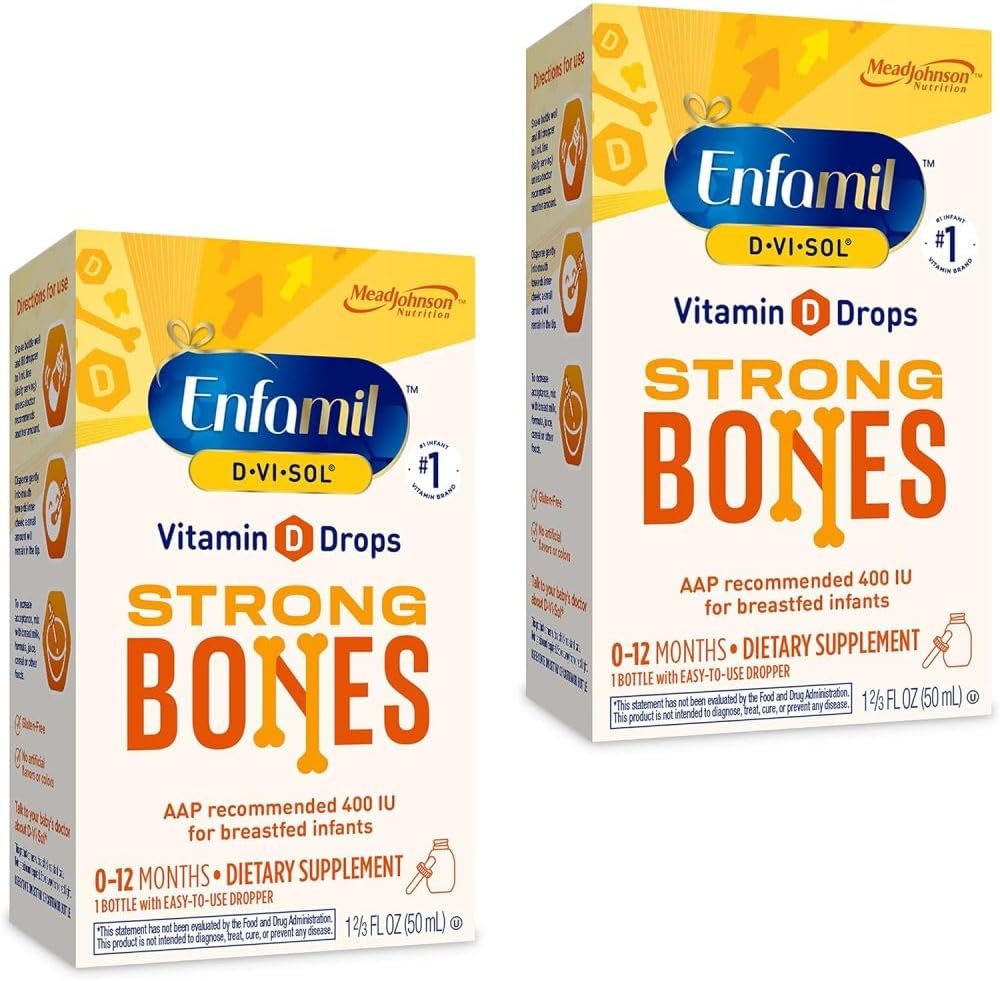 Enfamil Baby Vitamin D-Vi-Sol Υγρή βιταμίνη D σταγόνες, υποστηρίζει ισχυρά δόντια & ανάπτυξη των οστών, 50mL μπουκάλι (πακέτο του 2)