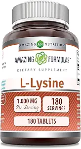 Amazing Formulas L-LysineEnergy Supplement | 1000 Mg Per | 180 Tablet | Non-GMO | Gluten-Free | Made in USA