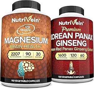 Nutrivein Premium Magnezyum L-Threonate & Panax Ginseng Supplement Sche: High-Ab component Threonate and Red BTC Supplement Pair for Brain, Mood, & Vitality
