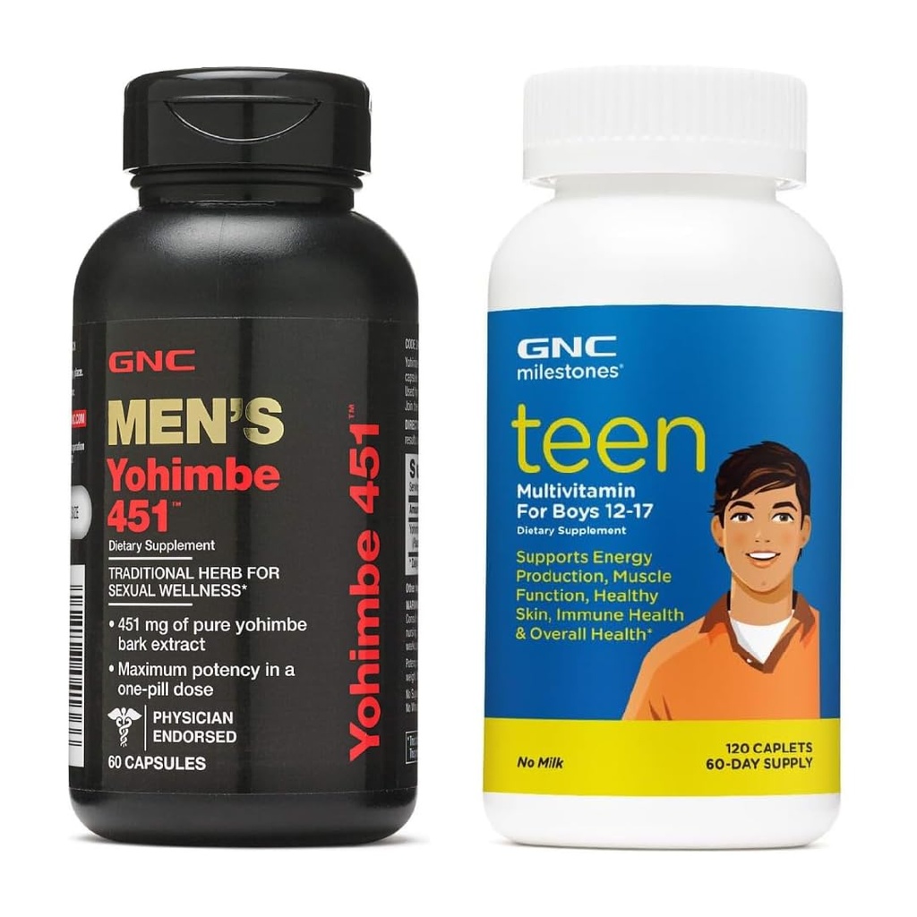 GNC Men’s and Teen Boys Wellness Bundle (2 Items): Men’s Yohimbe 451 (60 Capsules) & Milestones Teen Multivitamin for Boys 12-17 (120 Caplets)