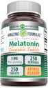 Amazing Formulas Melatonin Chewable Supplement | 5 Mg Per | 250 Tablet | Non-GMO | Gluten-Free | Made in USA (Citrus Flavor)