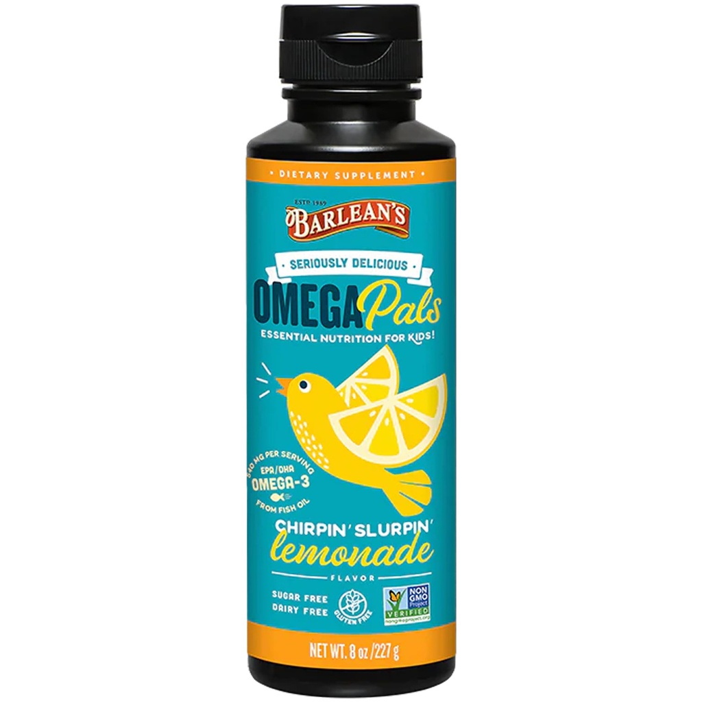 Barlean'ın Omega 3 Fish Oil Liquid Supplement for Kids, Chirpin' Slurpin' Lemonade, 540 mg of EPA and DHA Fatty Acid, 8 ozzz