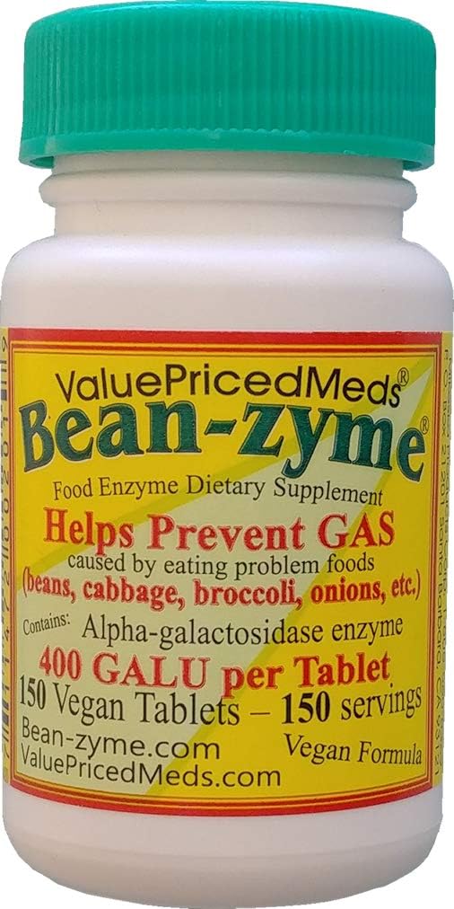 Bean-Zyme Gas Relief for Yetişkinler Ekstra Kuvvet (150 ct) Tablet Alfa Galactosidase, Vegan, Maliyet Az, Digestive Enzyme Diyetary Supplement Natural Food Enzyme