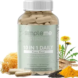 Burdock Root Organic and Bladderwrack 10 in 1 Ανοσία Booster Power Blend with Irish Sea Moss, Ashwagandha and Black Seed Supplement for Men and Women, Seamoss Pills Herbal, Vegan - 60 Κάψουλες