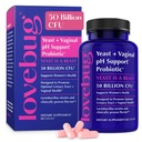 Lovebug Yeast ve Vaginal Probiyotiks for Women pH Balance & Urinary Tract, 50 Milyar CFU, UTI, BV, Odor Support with Lactobacillus, Bifidobacterium, Digestive & Vaginal Health Supplement 60 Capsules