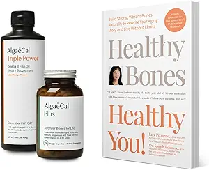 ALGAECAL Bundle - Calcium Supplement with Vitamin D + K2, Mag, Boron & Omega 3 Fish Oil with EPA & DHA and Book by Lara Pizzorno Healthy Bones Healthy You, to Increase Bone Health