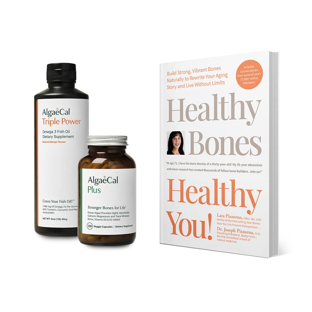 ALGAECAL Sche - Vitamin D + K2, Mag, Boron & Omega 3 Fish Oil with EPA & DHA and Book by Lara Pizzorno Sağlıklı Bones Sağlıklı You, Bone Health