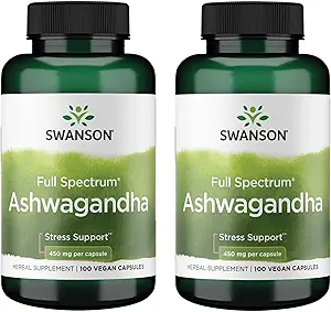 Swanson Ashwagandha συμπλήρωμα σκόνης - με Ashwagandha ρίζα για την προώθηση του στρες ανακούφιση & ενέργεια - Ayurvedic συμπλήρωμα για τη φυσική ευεξία (100 κάψουλες, 450mg έκαστο) 2 συσκευασία