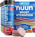 Nuun Sport Ηλεκτρολυτικά Δισκία με καφεΐνη από εκχύλισμα πράσινου τσαγιού, Μαγνήσιο, Ασβέστιο, Κάλιο, Χλωριούχο & Νάτριο, Χωρίς γλουτένη & Vegan, Μικτές Γεύσεις, 4 Συσκευασία (40 Μερίδες Σύνολο)