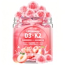 Vitamin D3 K2 Gummies 10-in-1 Liposomal 10,000 IU Vitamin D3 with K2 (MK-7) 200 mcg, Calcium, Magnesium, Collagen, Biotin, Zinc & B12 - Bone, Skin & Immune Support - Sugar Free, Peach Flavor, 60 Count
