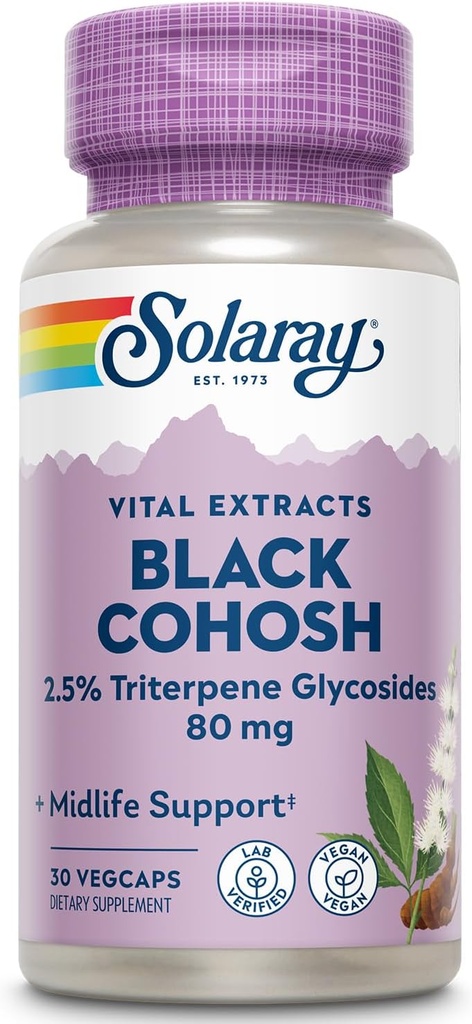 SOLARAY Black Cohosh Root Extract 80 mg | One Daily Womens Health & Menopause Support Supplement | Non-GMO, Vegan & Lab Verified | 30 VegCaps
