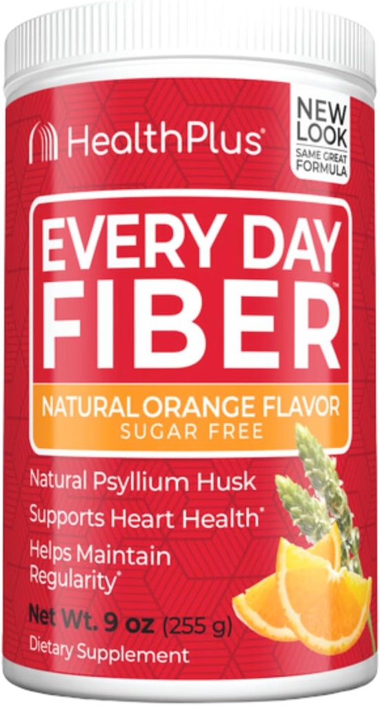 Sağlık Plus Her Gün Fiber Digestive Support | Yapay Flavors | Günlük Fiber Toxin Eliminasyon Bloating | Psyllium Husk | Orange Flavor | 9 Ounces, 36 Hizmet.