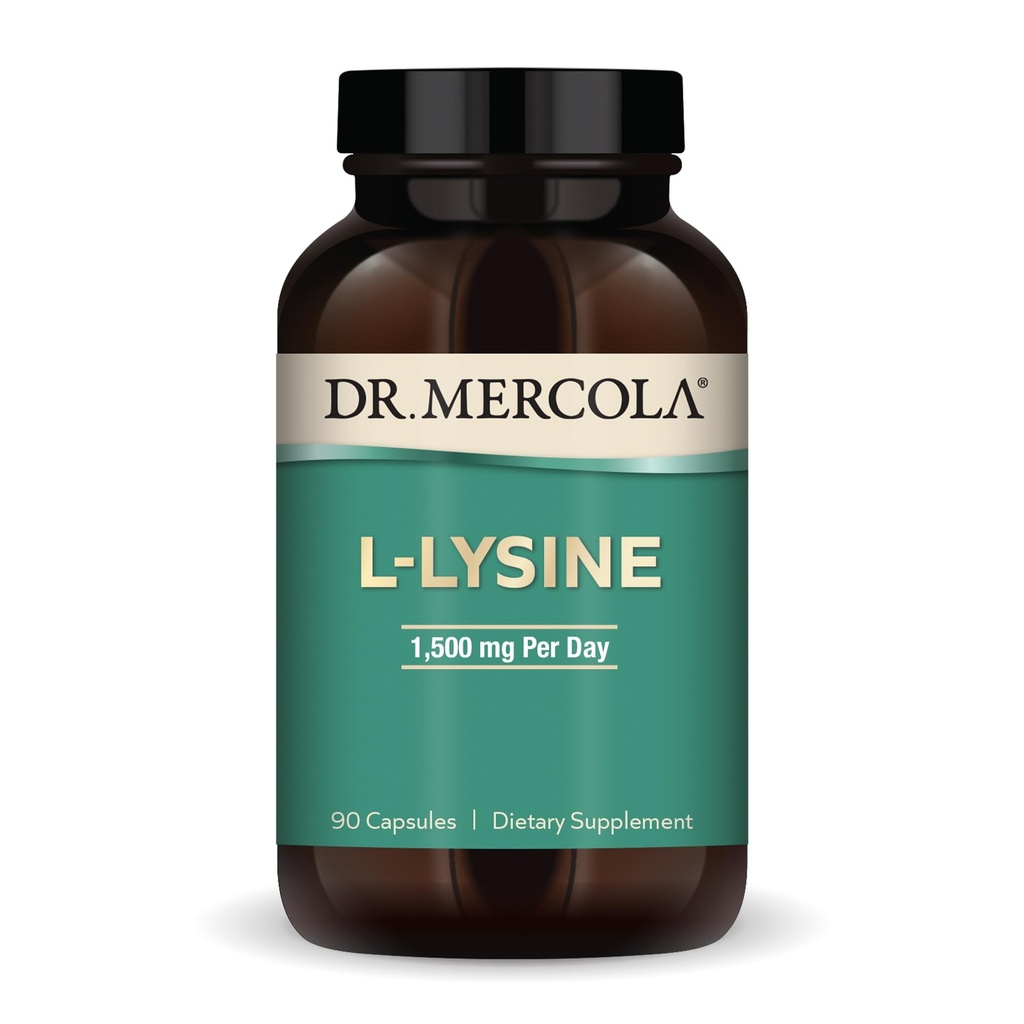 Δρ. Mercola L-Lysine, 90 Κάψουλες 1500 mg L-Lysine, Μη ΓΤΟ, Χωρίς γλουτένη, Χωρίς σόγια