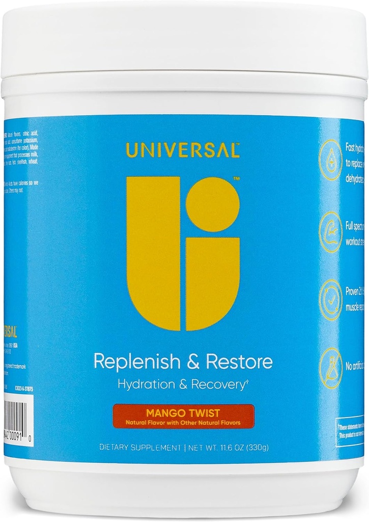 Universal U Replenish & Restore Toz, Hydration & Recovery, Kas Onarım ve Büyüme, Özel Dosing, L-Lysine, L-Glutamine, L-Tryptophan, Yapay Flavors, 30 Hizmet (Mango Twist)