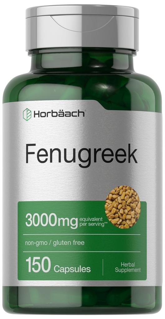 Horbäach Fenugreek Capsules | 150 Count | Non-GMO & Gluten Free Extract | Fenugreek Seeds