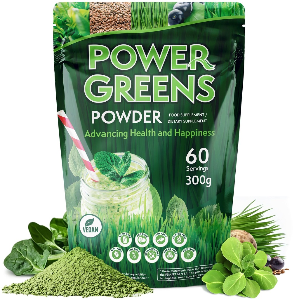 Super Greens Powder - 300g - Immune Support - Food Supplement - Superfood Greens - Smoothie Mix for Shakes - Detox & Healthy Boost for Juice Beverages or Any Drink - by NextGenU