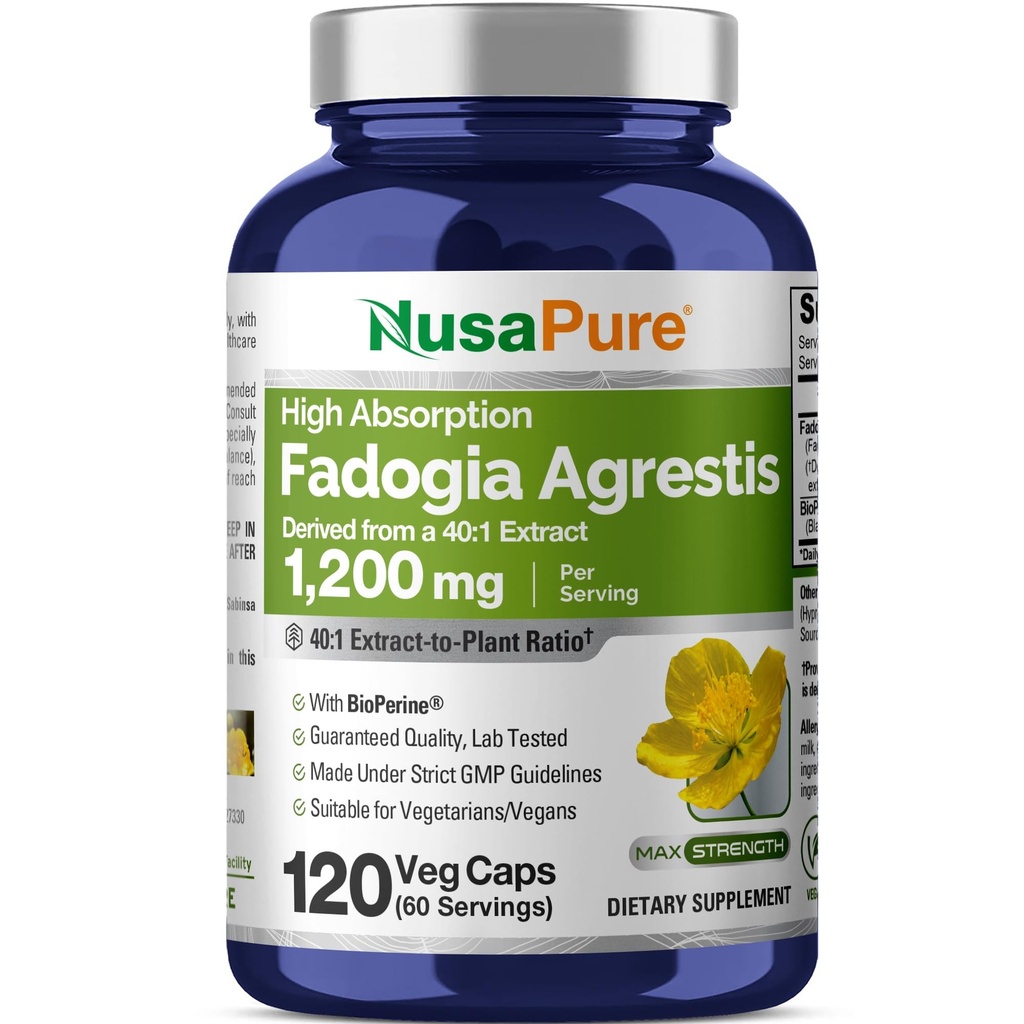 NusaPure Fadogia Agrestis Capsules, 1200 mg, 120 Veg Capsules (Non-GMO, Vegan)