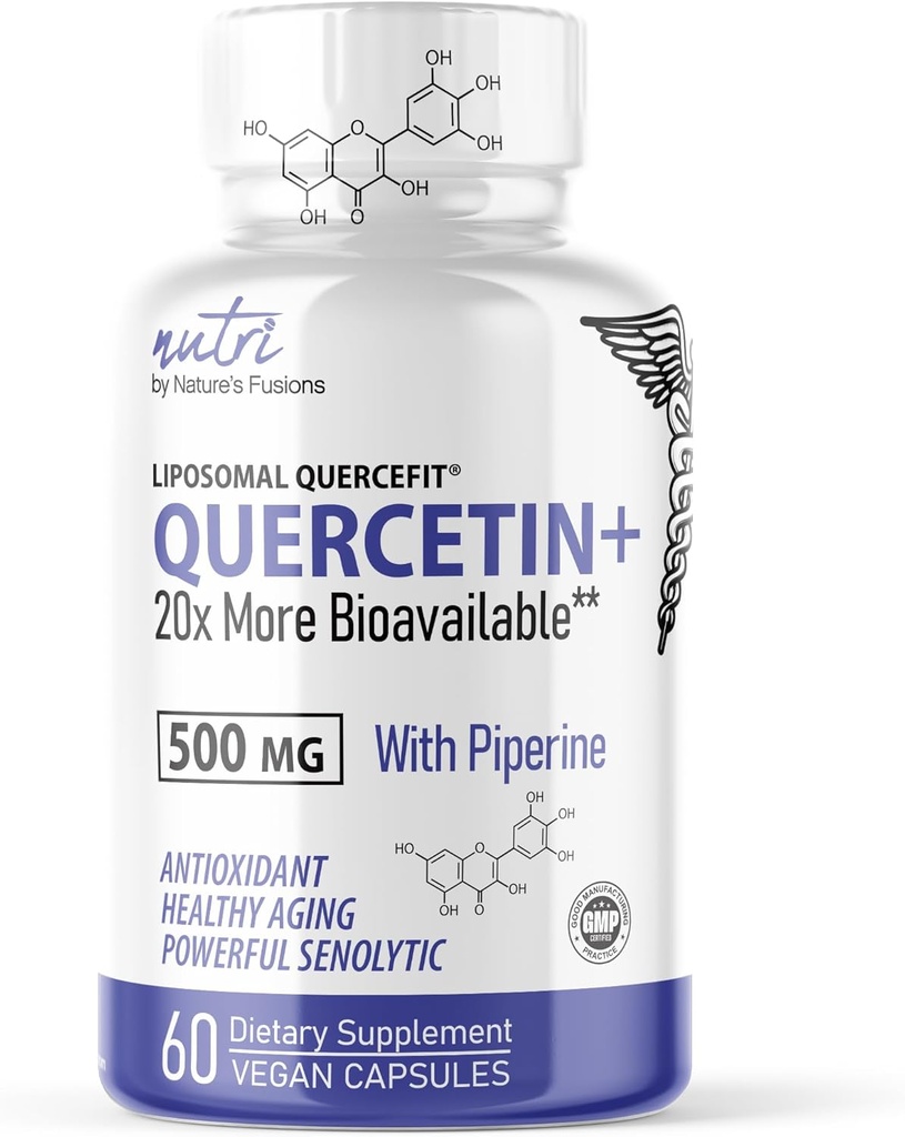 Φυτοσώματα Nature's Fusions Nutri Liposomal Quercetin Phytosome with Piperine - Πατενταρισμένο 20x More Bioδιαθέσιμο από Quercetin Συμπληρώματα - Υποστηρίζει ανοσοποιητική / καρδιοαγγειακή υγεία - 60 Quercetin 500mg κάψουλες