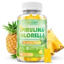 Organic Spirulina Chlorella Gummies, Super Greens Blend with Protein, Chlorophyll, Vitamin C, D3, B12, Zinc, Supports Daily Energy, Immune System & Antioxidant Intake, Pineapple Flavor, 60 Count